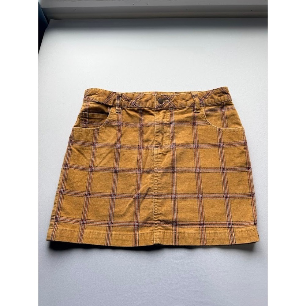 Preppy BDG Urban Outfitters Mustard Yellow Plaid Corduroy Mini Skirt Size 2